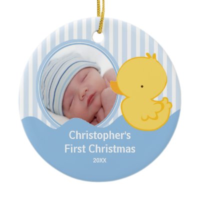 Babys First Christmas Photo Ornament Duck Boy