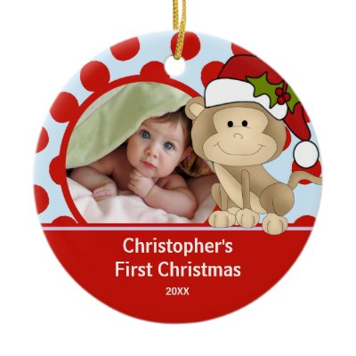 Baby&#39;s First Christmas Photo Ornament Monkey