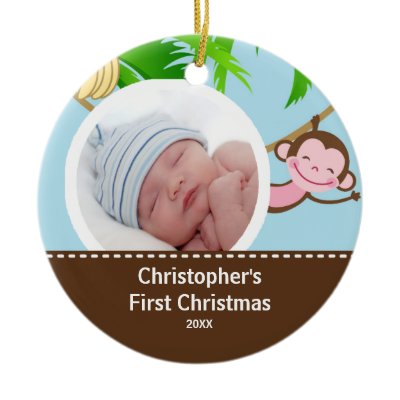 Baby&#39;s First Christmas Photo Ornament Monkey