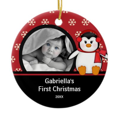 Babys First Christmas Photo Ornament Penguin