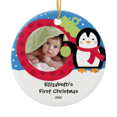 Babys First Christmas Photo Ornament Penguin