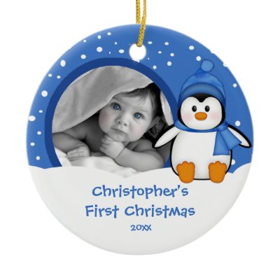 Babys First Christmas Photo Ornament Penguin