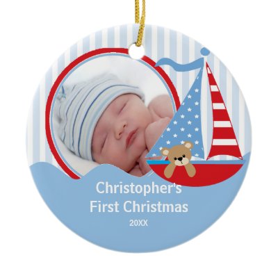Babys First Christmas Photo Ornament Sailboat