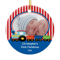 Baby's First Christmas Photo Ornament Train Boy