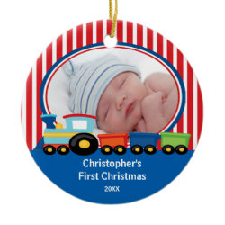 Baby's First Christmas Photo Ornament Train Boy ornament