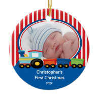 Baby's First Christmas Photo Ornament Train Boy