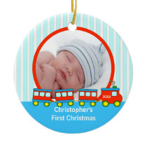 Babys First Christmas Photo Ornament Trains