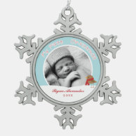 Baby's First Christmas Photo Snowflake Pewter Christmas Ornament