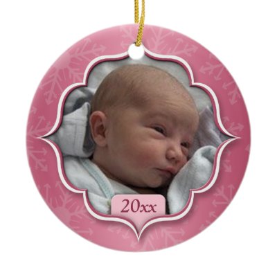 Baby&#39;s First Christmas Pink Photo Ornament