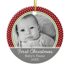 Babys First Christmas - polka dots Christmas Tree Ornaments