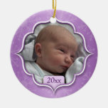 Baby's First Christmas Purple Photo Ornament