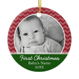 Babys First Christmas - red chevrons and green Christmas Tree Ornament
