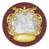 Baby's First Christmas Red Custom Photo Round Stickers