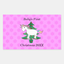 Baby's first christmas unicorn rectangle sticker