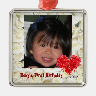 Baby's First Photo Ornament with Roses