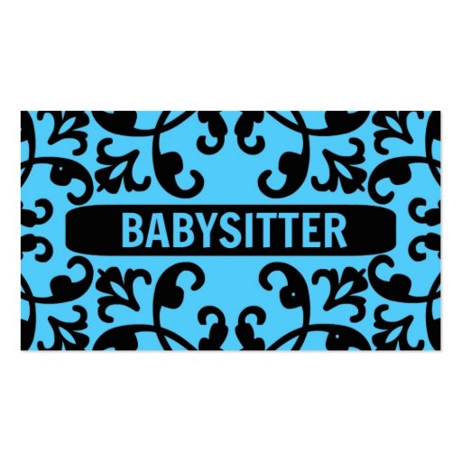 Babysitter Blue Damask Business Card (front side)