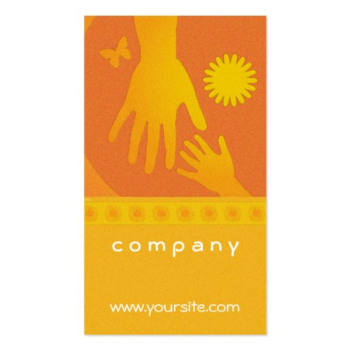 Babysitter Hands Yellow Orange Business Card Templates (front side)