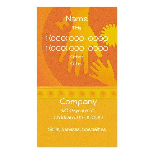 Babysitter Hands Yellow Orange Business Card Templates (back side)
