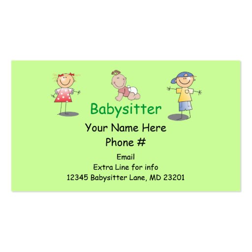 Babysitter Nanny Cartoon Stick Kids Boy Girl Baby Business Card Templates