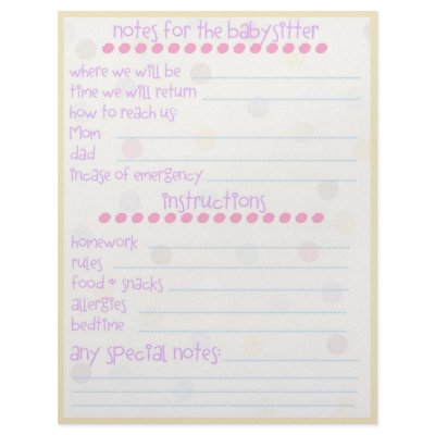 Babysitter Notes Custom Letterhead by fancybelle