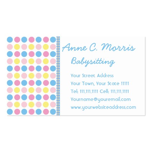 Babysitter Pastel Polka Dots Business Card (front side)