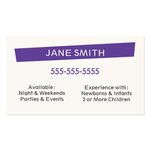 Babysitter Professional Business Card (back side)