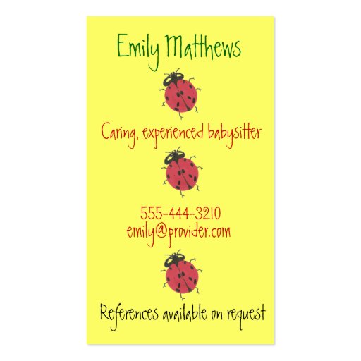 Babysitting business cards - little ladybugs (front side)