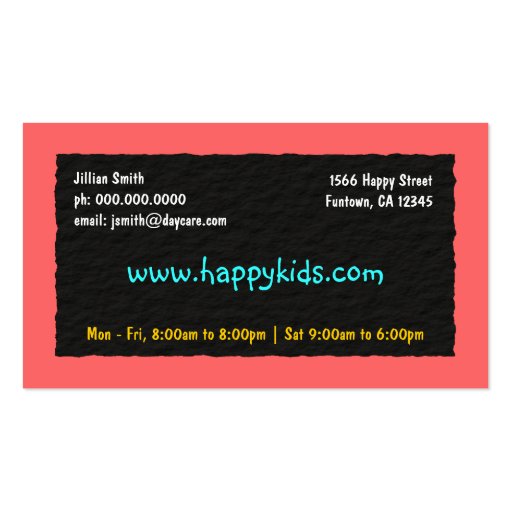 Babysitting  Child Care Day Care Business Cards (back side)