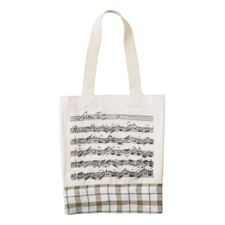 Bach Cello Suite Score with Plaid Border Zazzle HEART Tote Bag