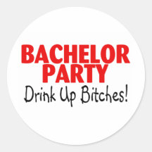 Bachelor Party Drink Up Red Black Round Sticker