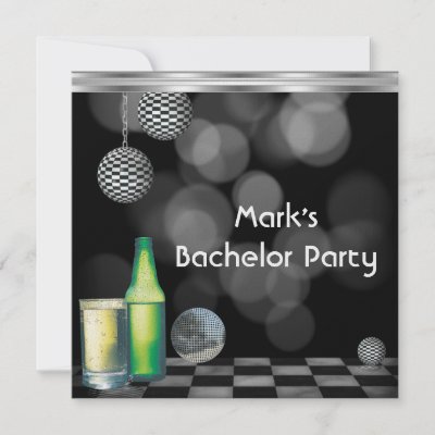 Bachelor Party Mens Drinks Black And White Silver Personalized Announcements