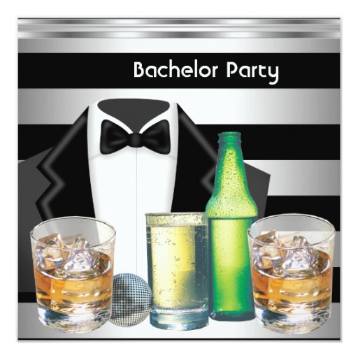 Bachelor Party Mens Drinks Tuxedo Black Silver Card Zazzle
