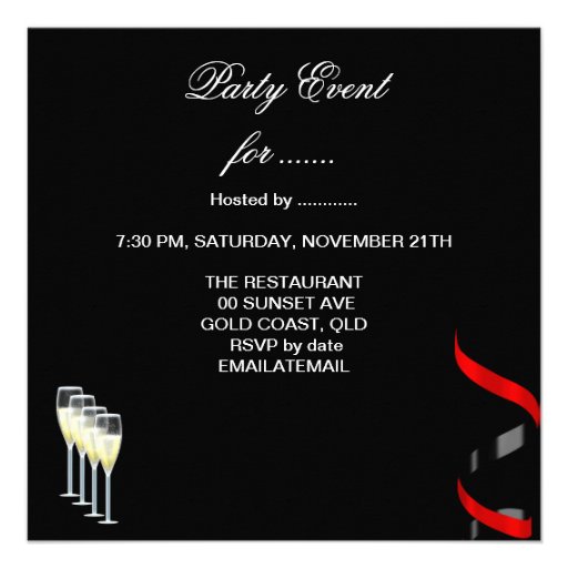 Bachelorette Girls Night Out Red Zebra Champagne Invitations