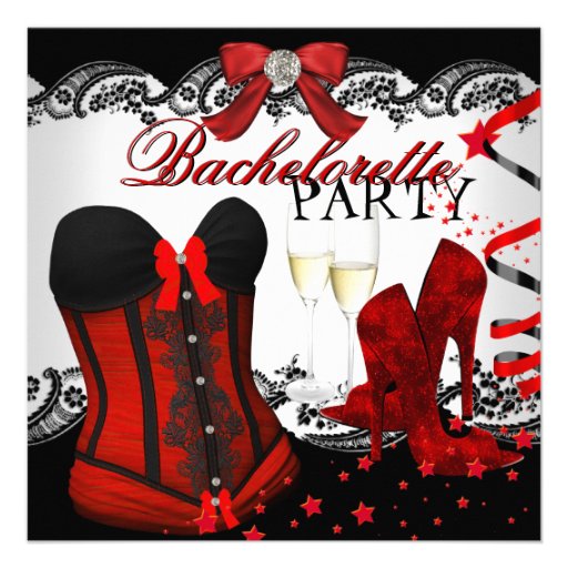 Bachelorette Lace Red Corset Champagne Custom Invites
