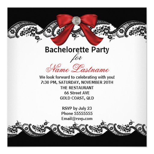 Bachelorette Lace Red Corset Champagne Custom Invites