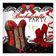 Bachelorette Lace Red Corset Champagne Invitations