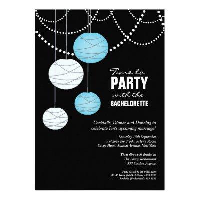 Bachelorette Party Aqua Blue Paper Lanterns Invite