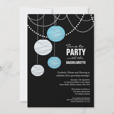 Bachelorette Party Aqua Blue Paper Lanterns Invite by PipPipHoorayWedding