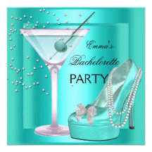 Bachelorette Party Aqua Teal Blue Turquoise Shoes Custom Announcements