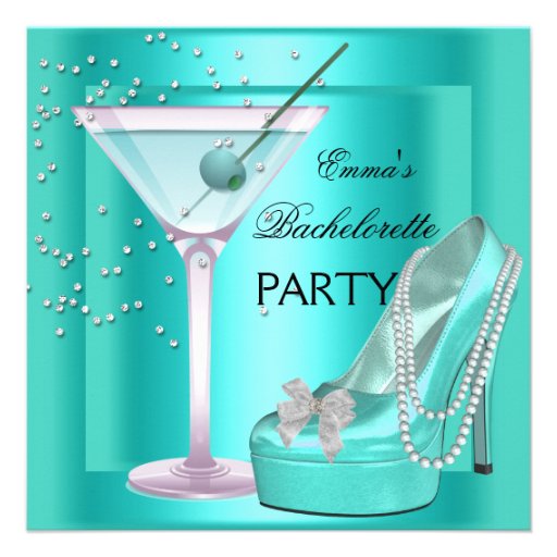 Bachelorette Party Aqua Teal Blue Turquoise Shoes Custom Announcements