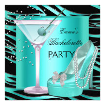 Bachelorette Party Aqua Teal Blue Turquoise Zebra Personalized Invitation