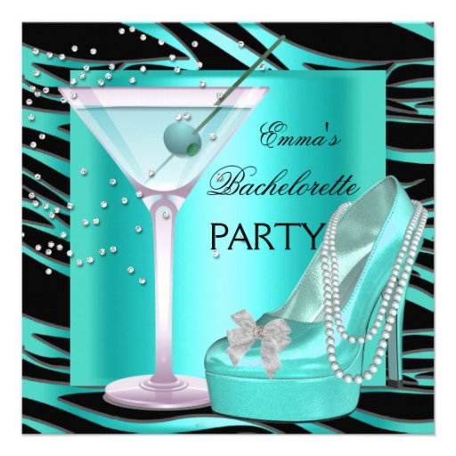 Bachelorette Party Aqua Teal Blue Turquoise Zebra Personalized Invitation