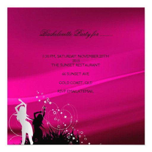 Bachelorette Party Black Pink White Silver Personalized Announcements