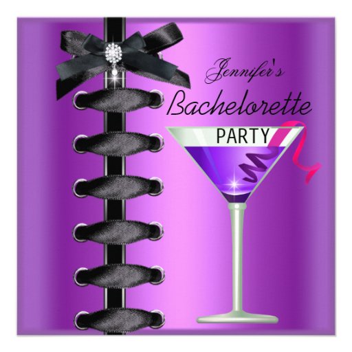 Bachelorette Party Black Purple Cocktail Tie Personalized Invites