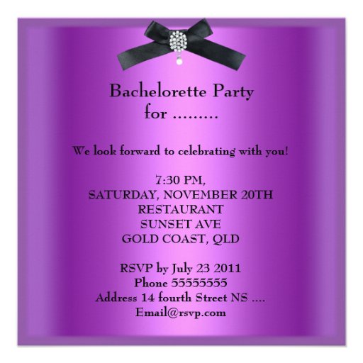 Bachelorette Party Black Purple Cocktail Tie Personalized Invites