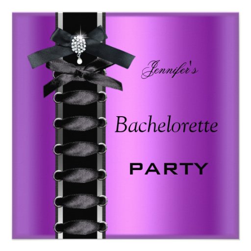 Bachelorette Party Black Purple Diamond Corset Tie Custom Invites