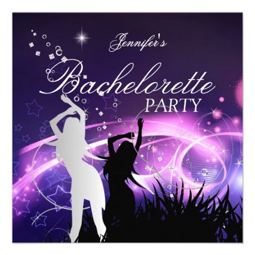 Bachelorette Party Black Purple White Silver Custom Invitations