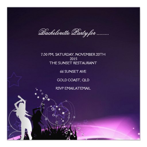 Bachelorette Party Black Purple White Silver Custom Invitations