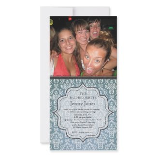 Bachelorette Party Blue Grunge Damask Photo Invite photocard