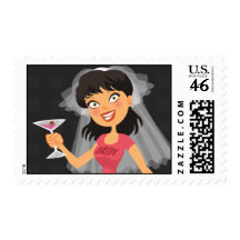 Bachelorette Party Bride Cartoon Stamp